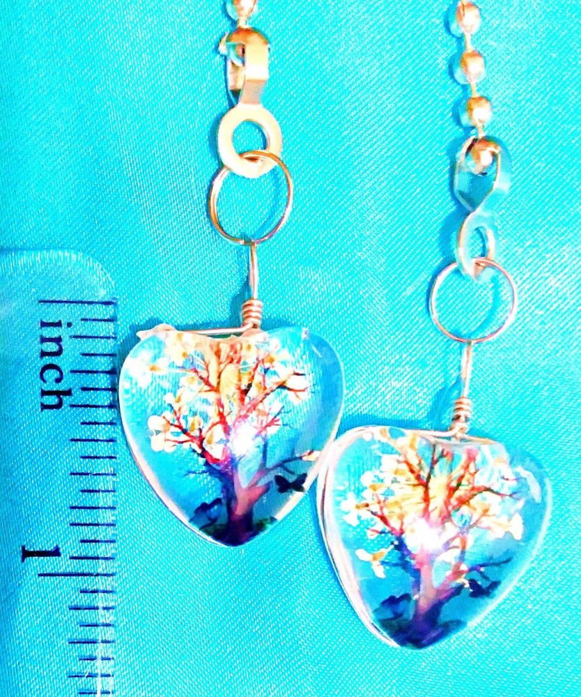 Set of Two ~ WHITE TREE HEART Acrylic ~ Ceiling Fan Pulls