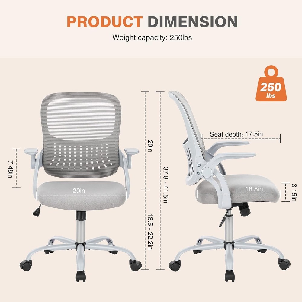 Office Computer Desk Chair, Ergonomic Mid-Back Mesh Rolling Gray