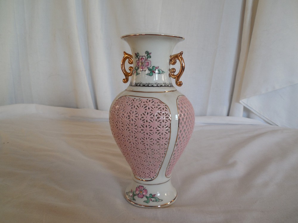 Pink porcelain cut out vase 8"