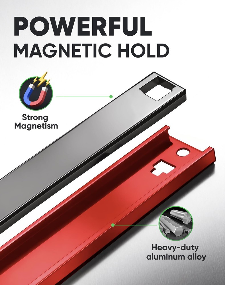 Magnetic Socket Organizer Set, 3-Piece Heavy Duty Aluminum Socket Rails, 360°...