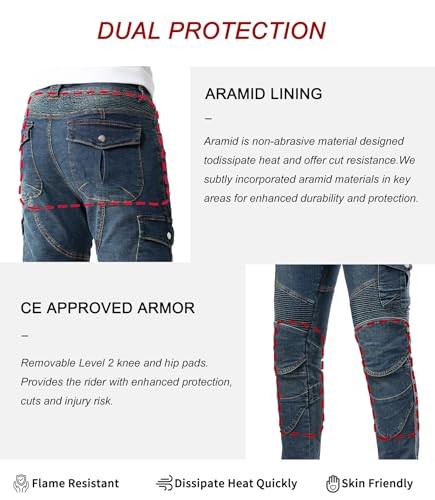 CTBQiTom Motorcycle Pants for Men with Protective Lining for 36 Regular Blue