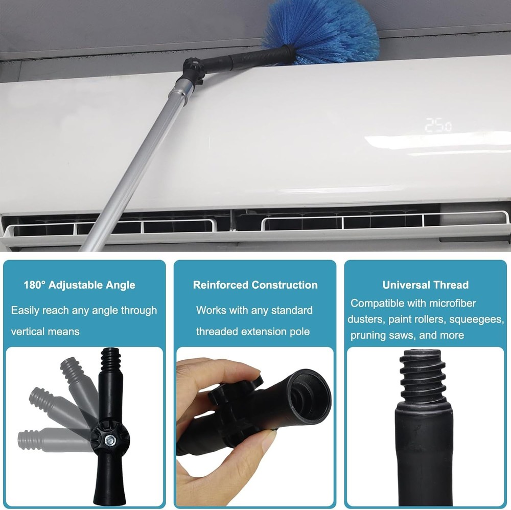 Rotatable Joint Angle Adaptor for Telescoping Extension Pole, Versatile Black