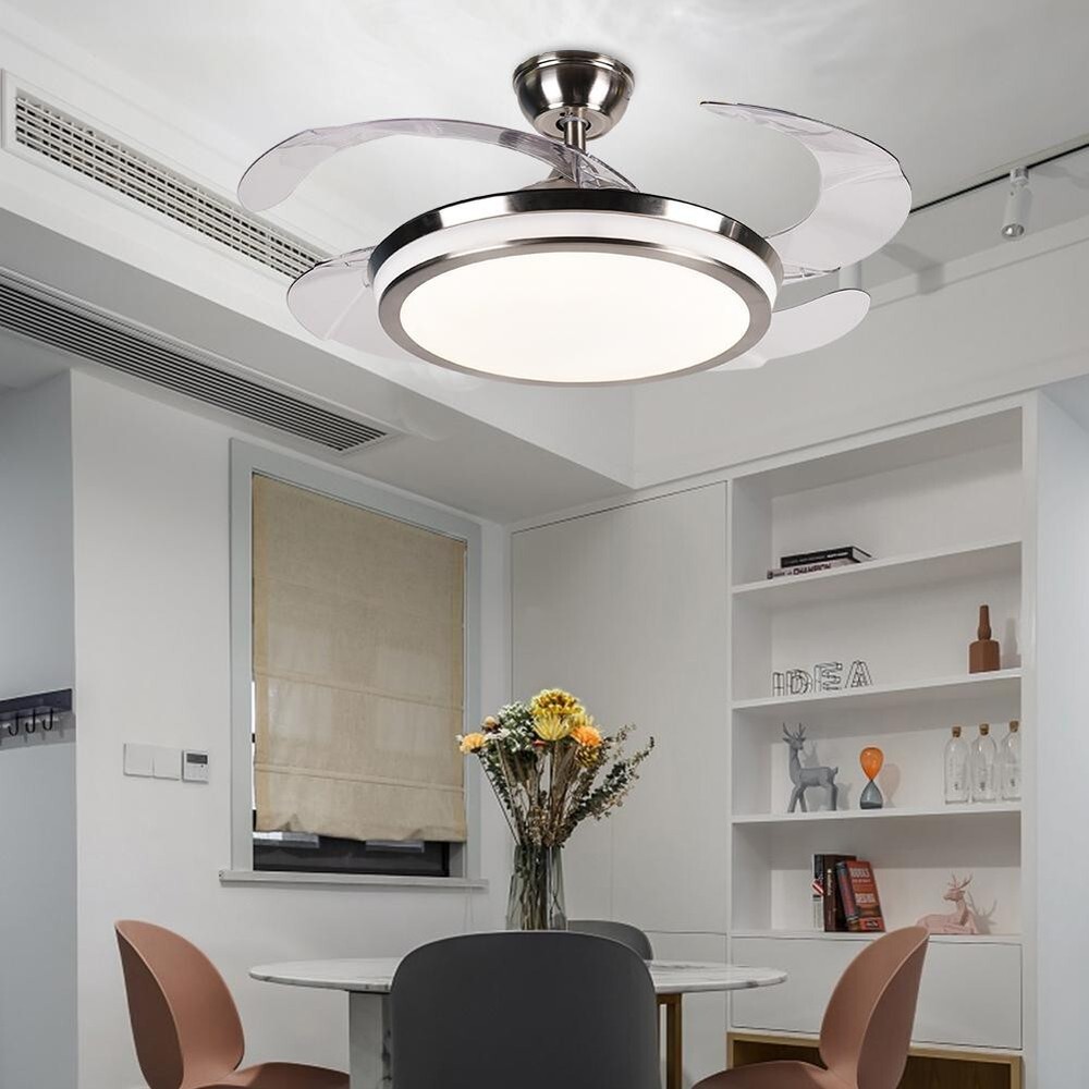 42" Ceiling Fan Light, Remote, LED 3-Color, Foldable Blades, Adjustable Height