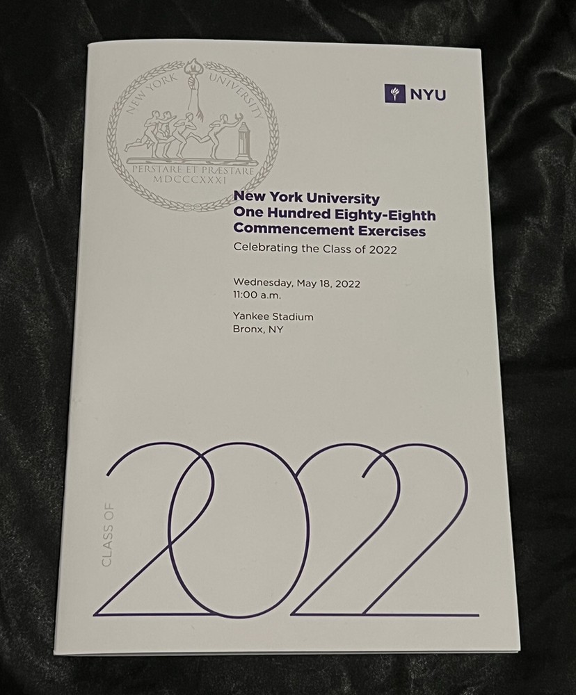 New York University 2022 Commencement TAYLOR SWIFT Authentic Program NYU Speaker