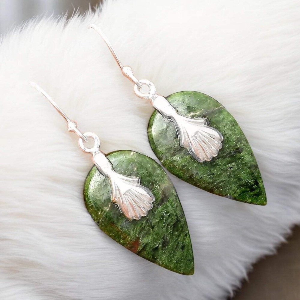 Serpentine Solid 925 Sterling Silver Earrings