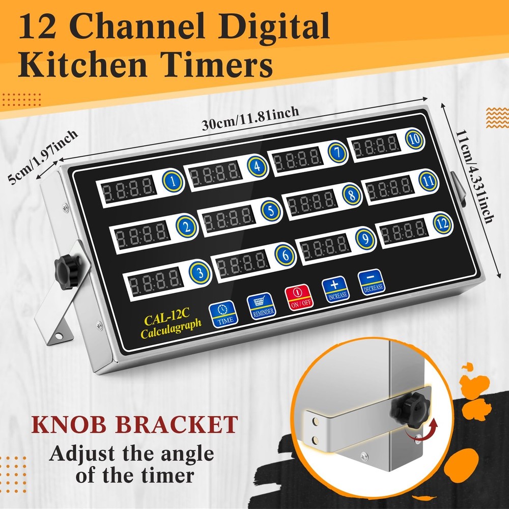 1 Pack 12-Channel Digital Kitchen Timer, Commercial Cooking Timer with Loud A...