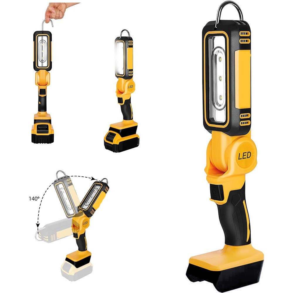 140° Rotating Handheld Torch Cordless LED Work Light for Dewalt 18V 20V Battery
