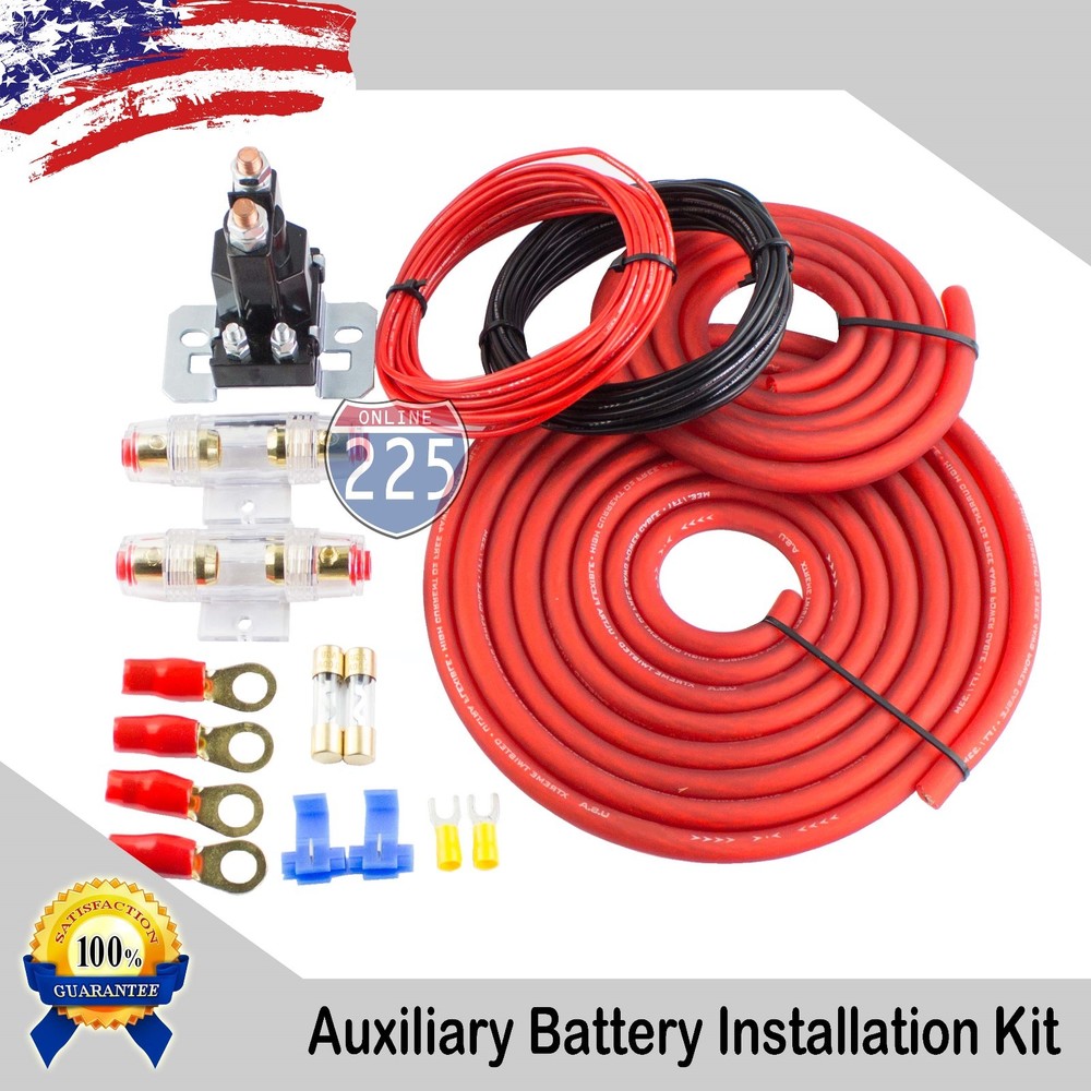 DUAL / AUXILIARY BATTERY ISOLATOR RELAY WITH COPPER CABLES COMPLETE KIT W/ FUSES