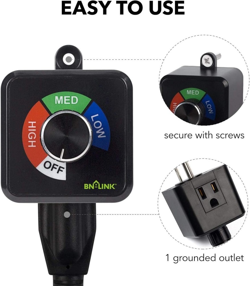 Variable Fan Speed Controller, Plug-in Electric 3 Speed Regulator Adjuster Co...
