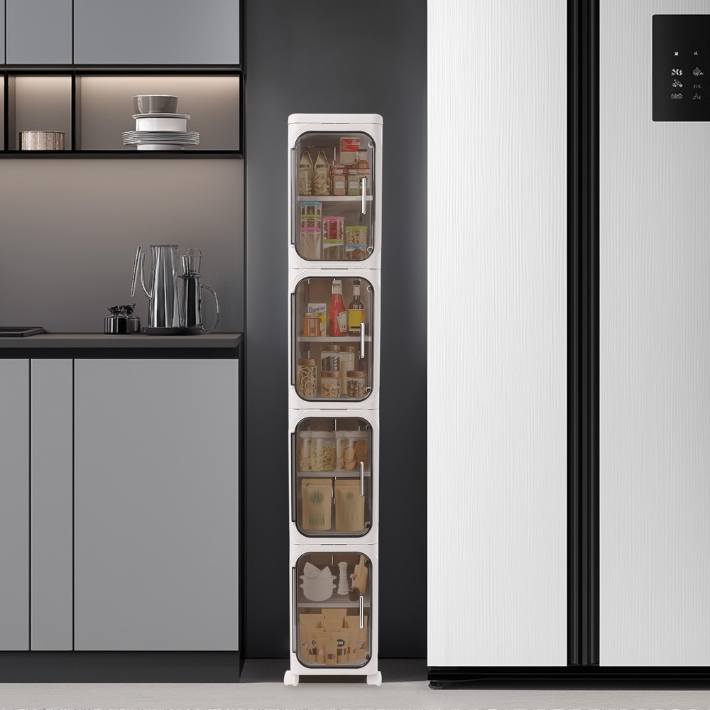 4-Tier Slim Bathroom Storage Cabinet with Wheels, Space-Saving Design