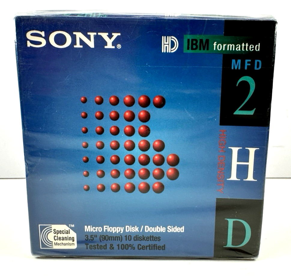 Sony Micro 3.5 Floppy Disc 10 Pack IBM Formatted Double Sided MFD-2HD Sealed