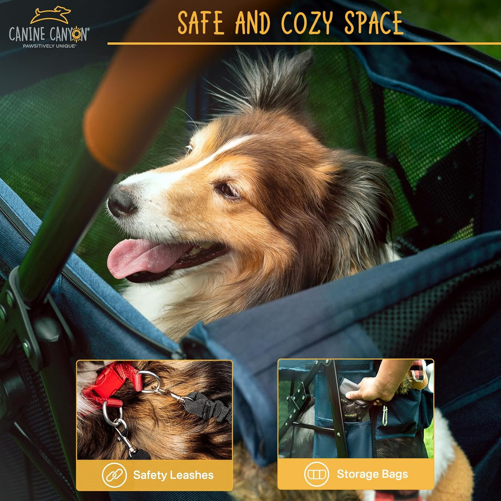 Upgraded 4 Wheels Pet Stroller for Small/Medium Dogs- One Button Fold, Adjustabl