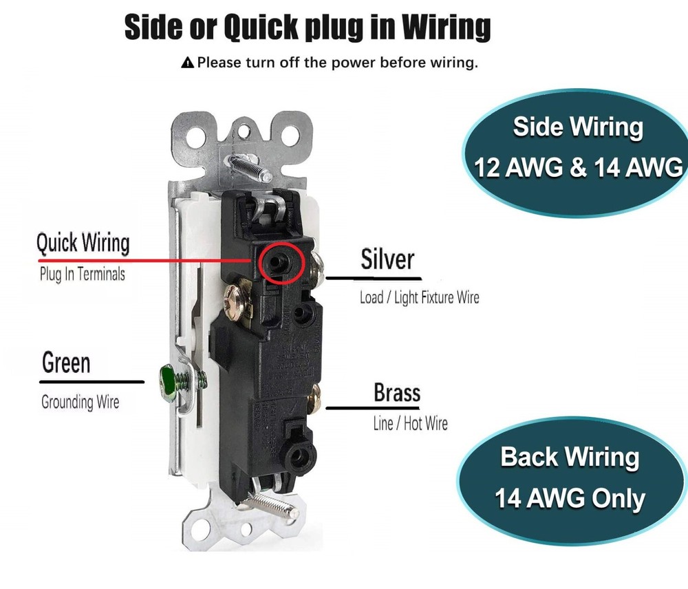 1 Pack 3 Way Switch Rocker Single Pole 15A 120V, Decorator On/Off Light Switch