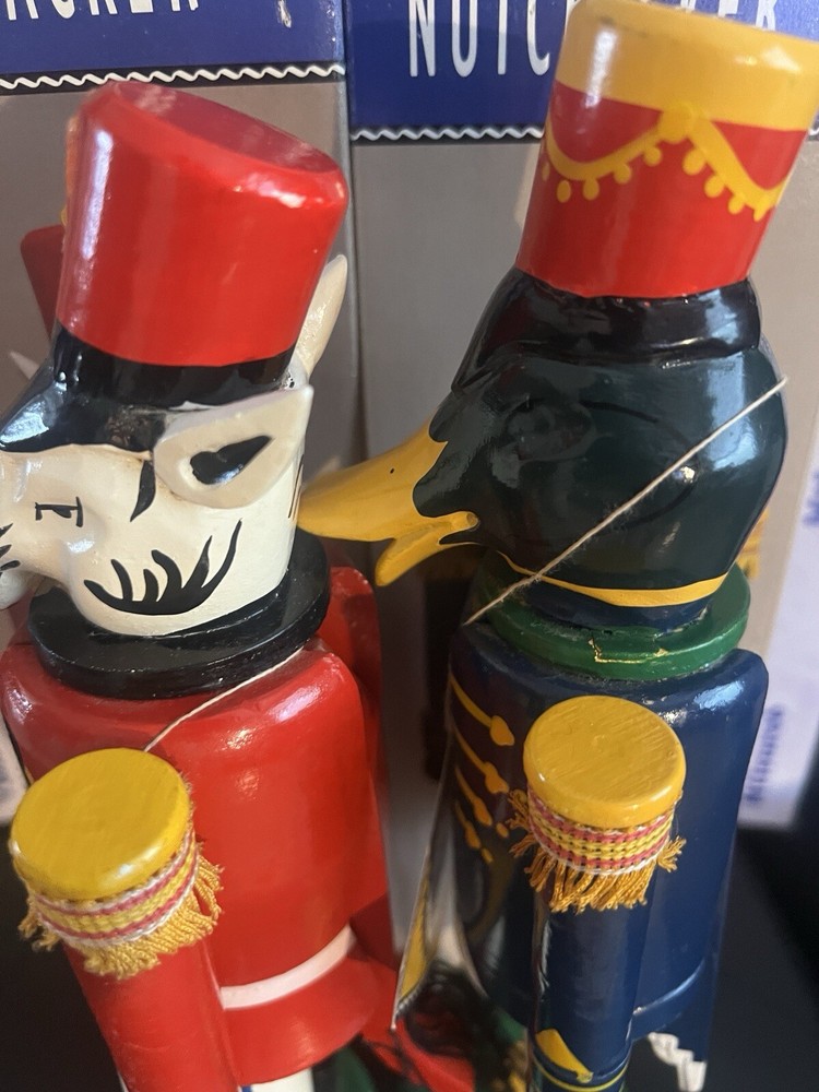 2 Vintage 1992 Swank Penguin & Zebra Wooden Nutcrackers ~ Numbered