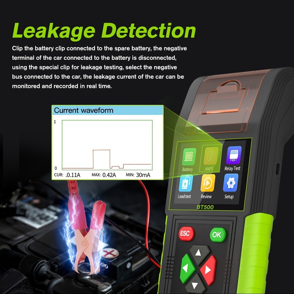 Portable Battery Tester 20-2000 CCA Load Testing Relay 12V/24V/36V Relay Control