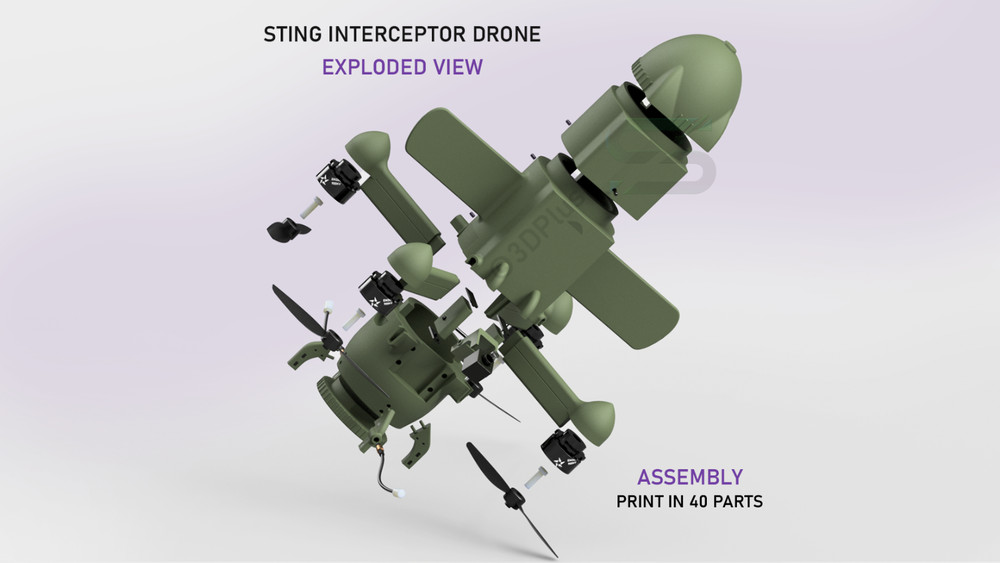 3d printed Ukrainian Sting Interceptor model kit display cosplay white 1/1