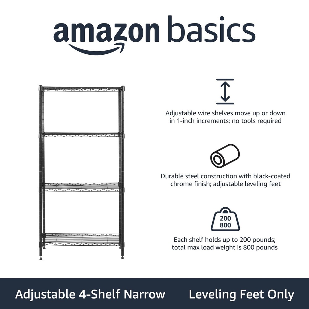 Amazon Basics 4-Shelf Steel Wire Storage Rack - Adjustable, Sturdy, Easy Assembl