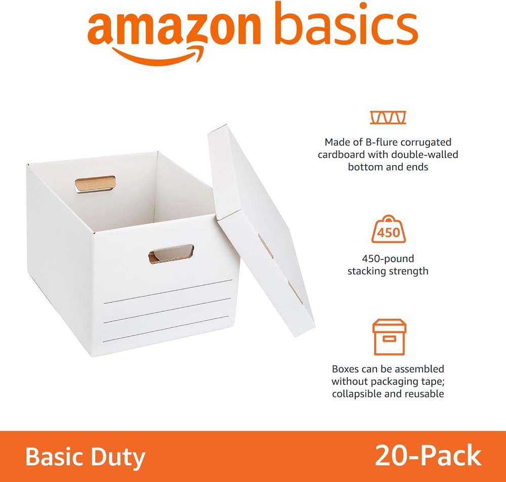 Storage and Documentation Box with Lid and Handles, Basic, 20-Piece, White
