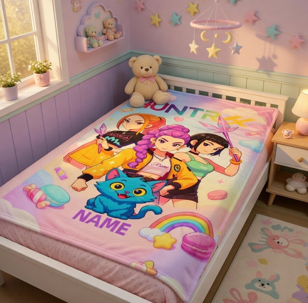 Custom Spring Anime Kpop Demon Flannel Blanket Easter Cozy Gift