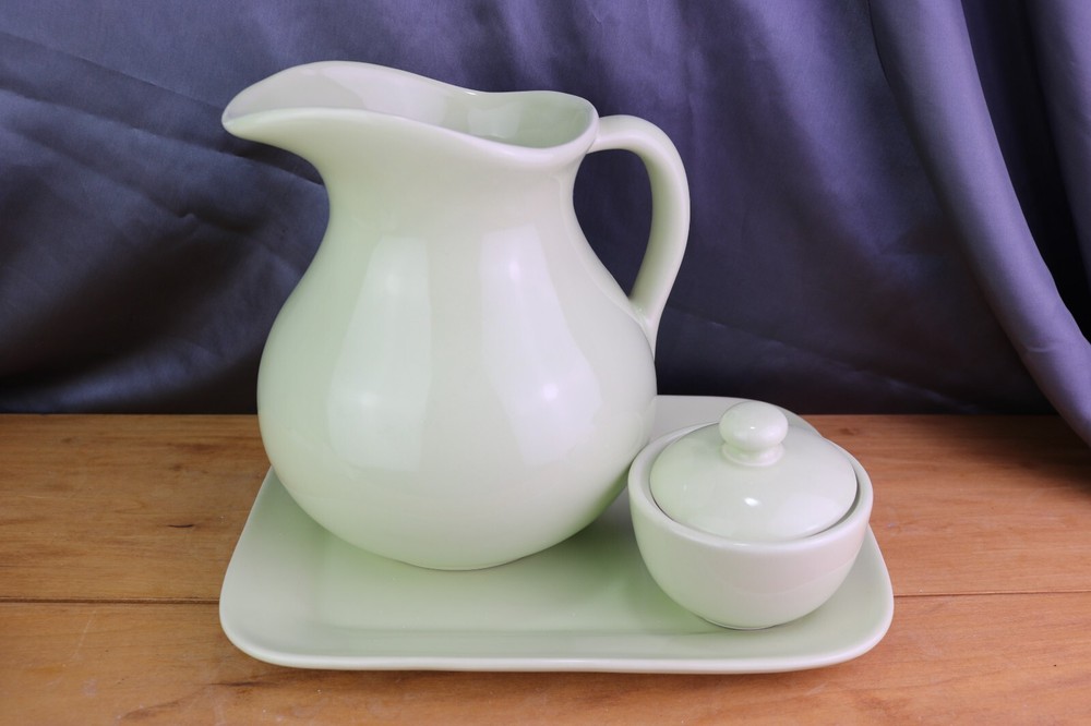 Hartstone Chartreuse Smooth Pitcher Sugar Bowl Lid Rectangle Tray Dinnerware USA