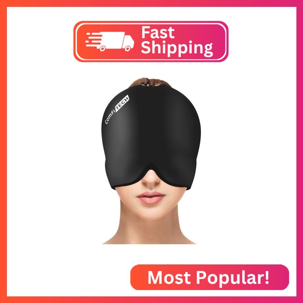 ComfiTECH Head Ice Pack Wrap Cold Cap Cooling Gel Hat, Medium, Dark Black