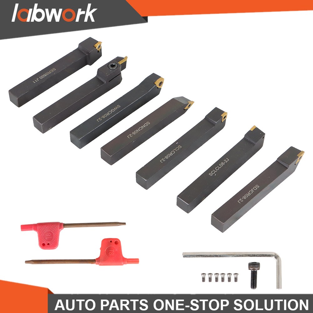 Labwork 1/2" Lathe Turning Tools+Indexable Carbide Inserts With Storage Box 7Pc