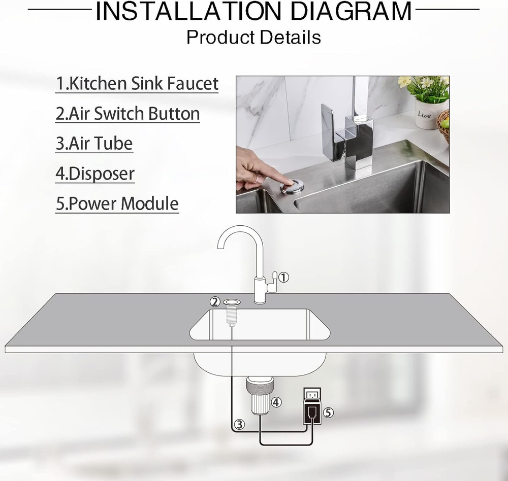 Garbage Disposal Air Switch Kit with Long Button, Chrome (Brass Cover)