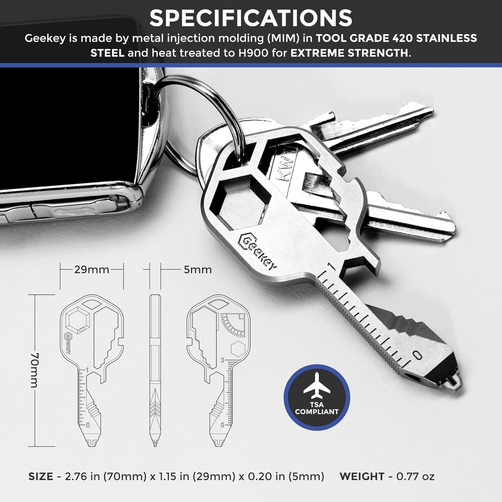 Keychain Multitool – EDC Tool with 16+ Functions | Small Bottle Opener keycha...