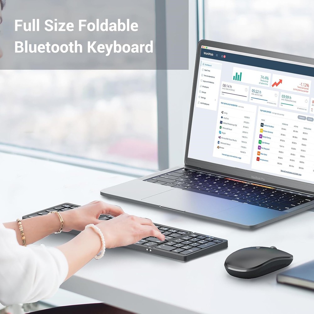 Portable Foldable Rechargeable Travel Bluetooth Keyboard and Mouse Black
