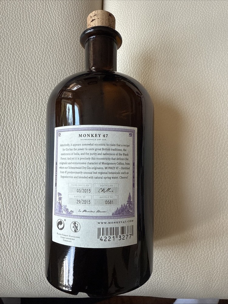 Empty Monkey 47 Schwarzwald Dry Gin Bottle 500ml