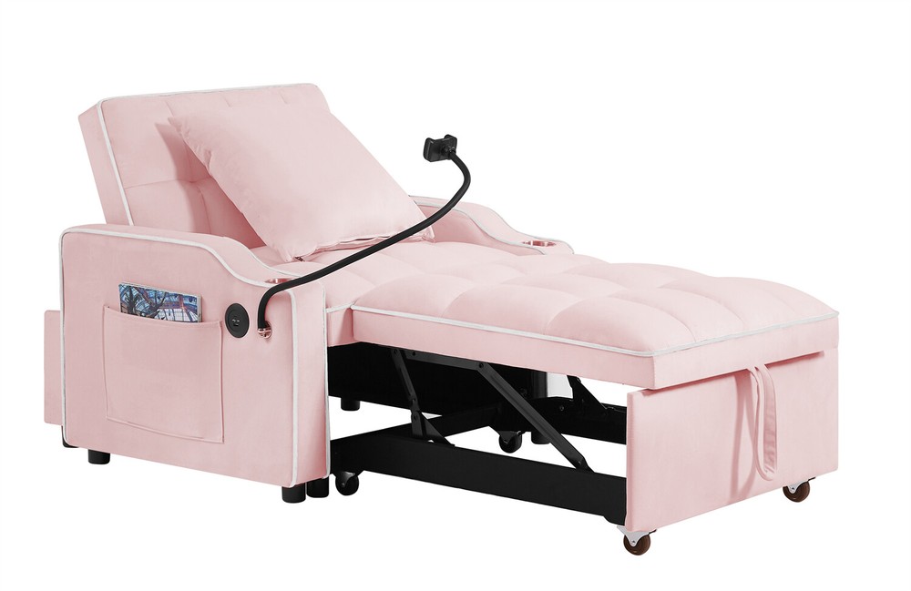 Convertible Sofa Bed Chairs 3-in-1 Multi-Function Folding Sleeper Sofa Pink US