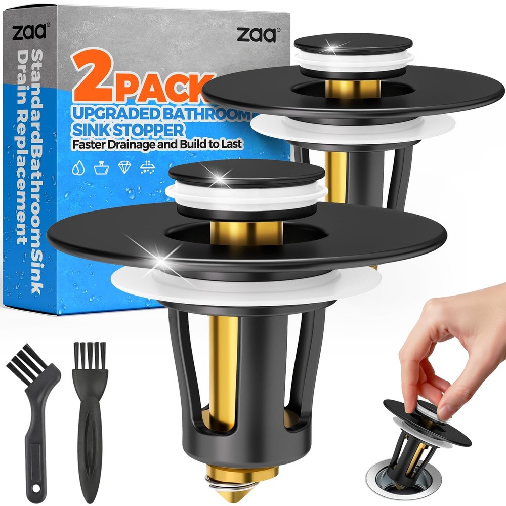 zaa Bathroom Sink Stopper - 2Pack U.S.Standard, Black