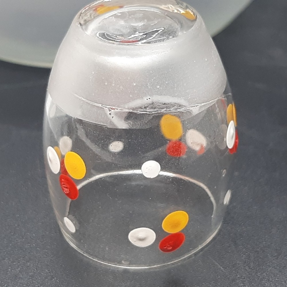 Vintage Handpainted Czech Dot Decanter and Five Small Glasses