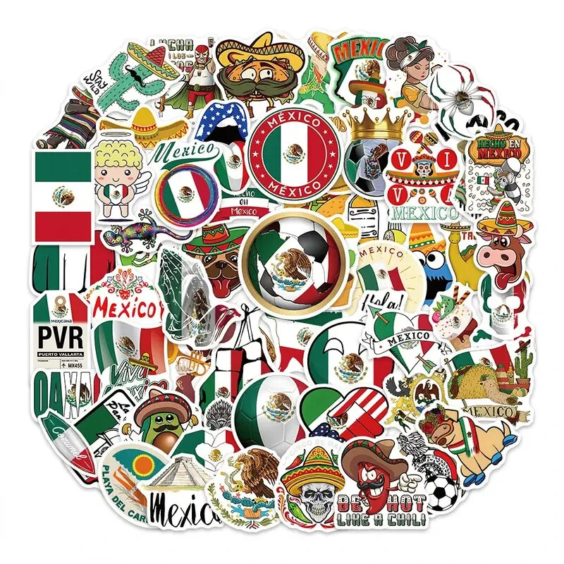 Assorted Mexican Flag Sticker Pack - 20 Pcs - Decals for Laptops Phones