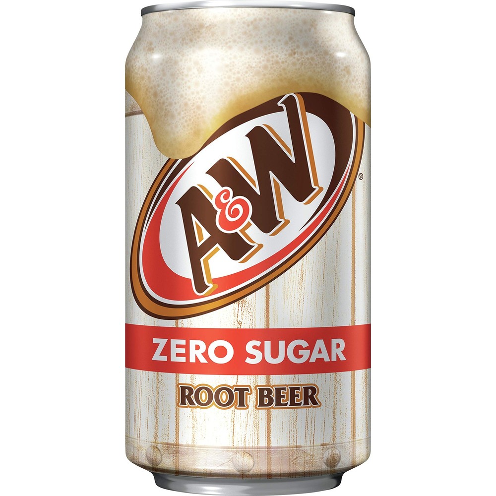 A&W Zero Sugar Root Beer Soda, 12 fl oz cans, 12 count