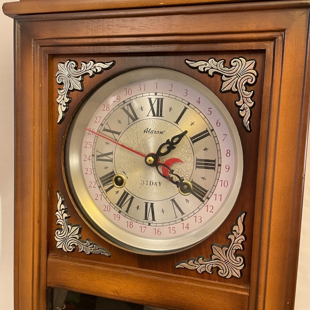 Vintage Rectangular Regulator Wooden Wall Clock with Chimes, Regal, Elegant