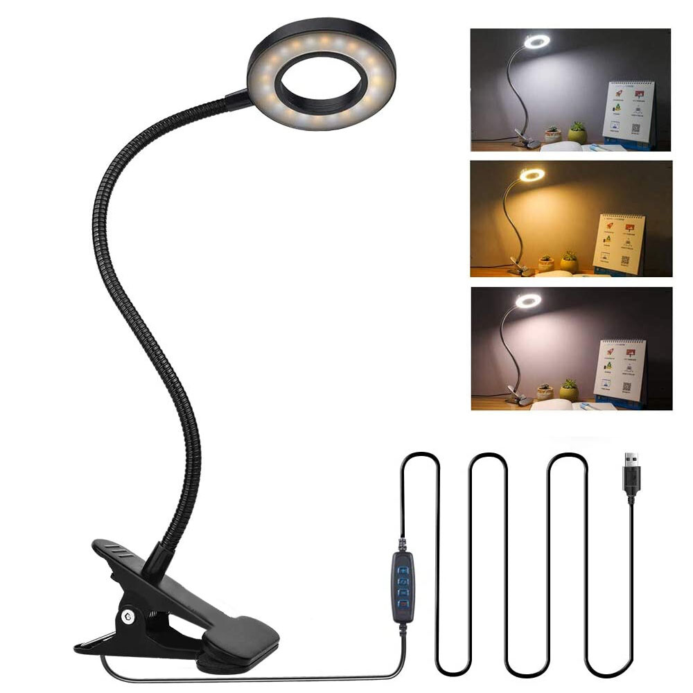 LED Clip On Desk Lamp Flexible Arm USB Dimmable Study Reading Table Light NEW