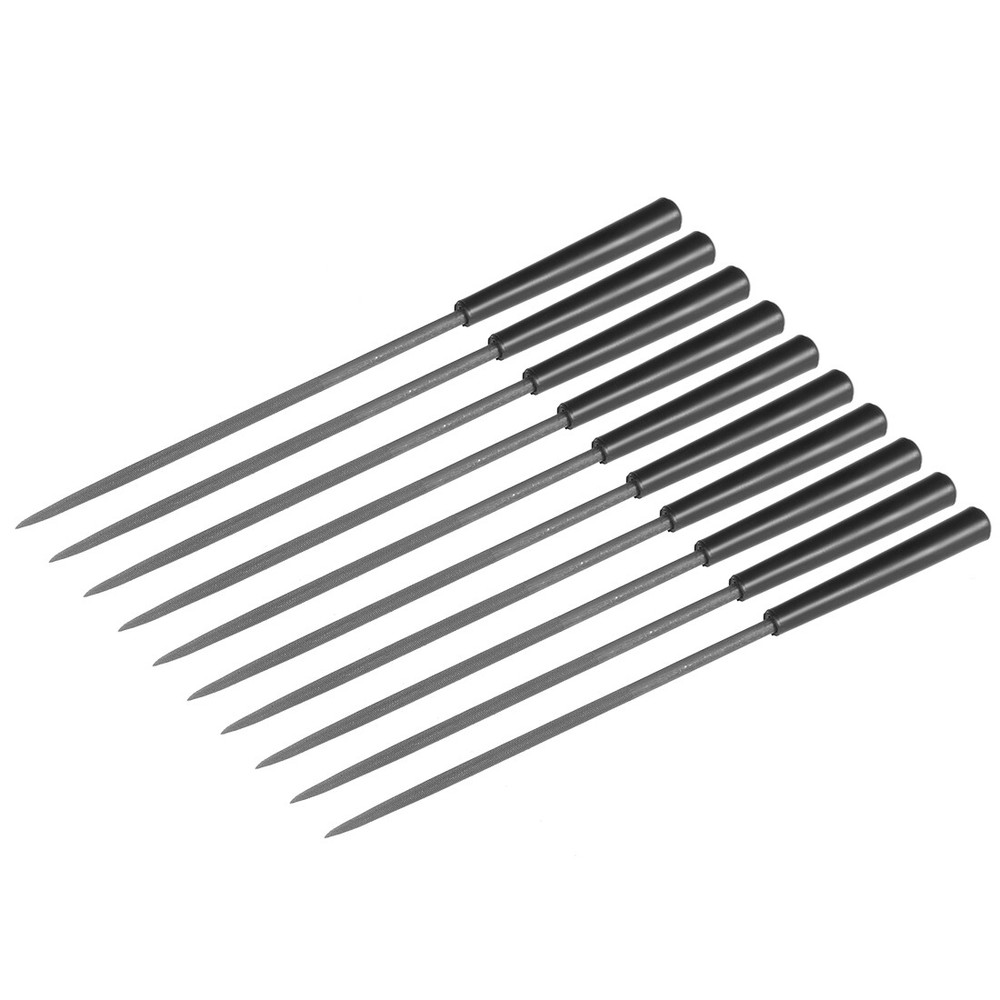 10pcs Second Cut Steel Round Needle File with Plastic Handle 3mm x 140mm