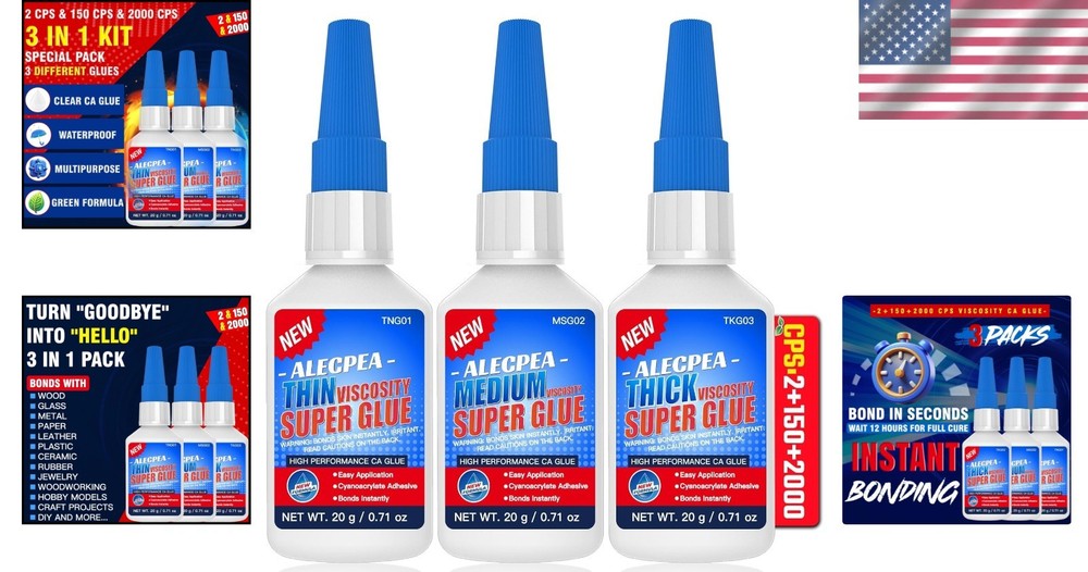 3 Viscosities CA Glue: Thin, Medium & Thick - Perfect for Every Project