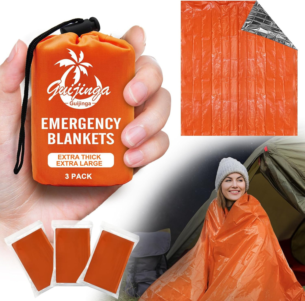 3-Pack Emergency Blanket, Extra-Thick Extra-Large Survival Blanket, Thermal R...
