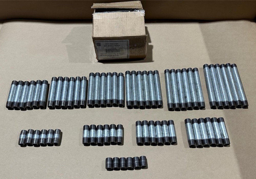 66x Pack Pipe Nipple Assorted Galvanized Steel 3/8" Dual Thread Multiple Sizes