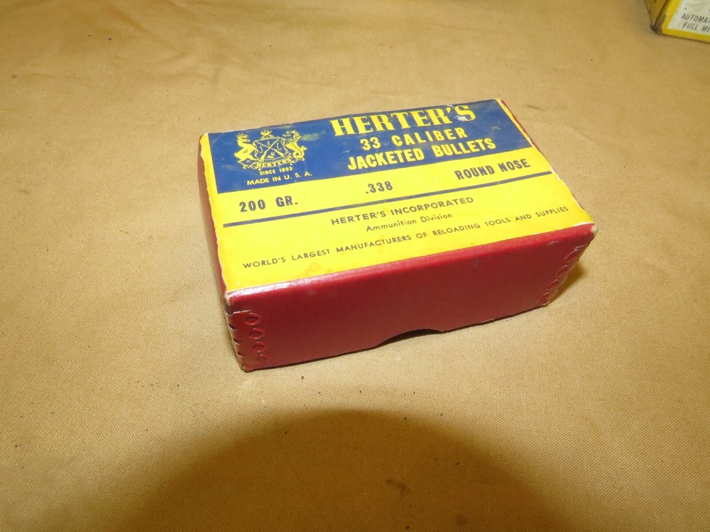 VINTAGE Herter's BULLETS .33 CALIBER, 200 GRAIN, RN, BOX 100 COUNT *EMPTY* MINT