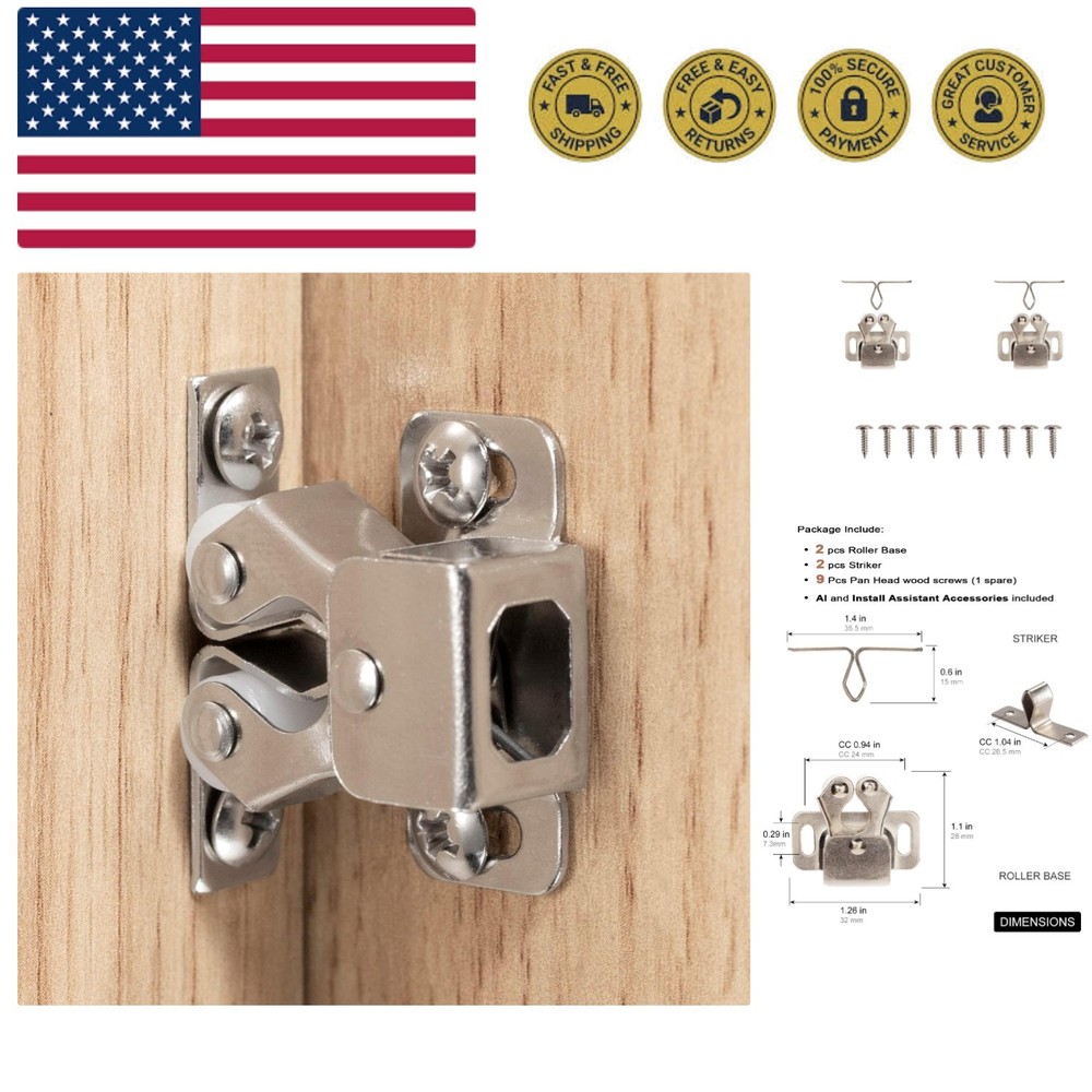 Nickel Finished 2 PCS Cabinet Roller Latch Set with Easy Install Components