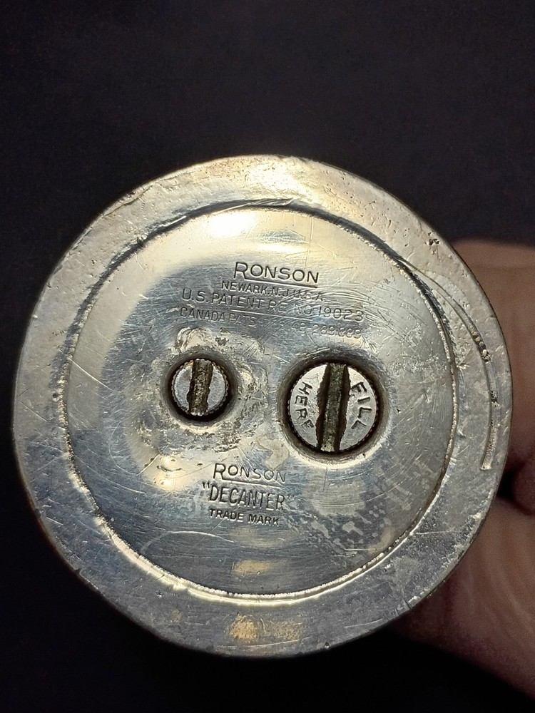 Vintage Silver Ronson Decanter Table Lighter Circa 1946