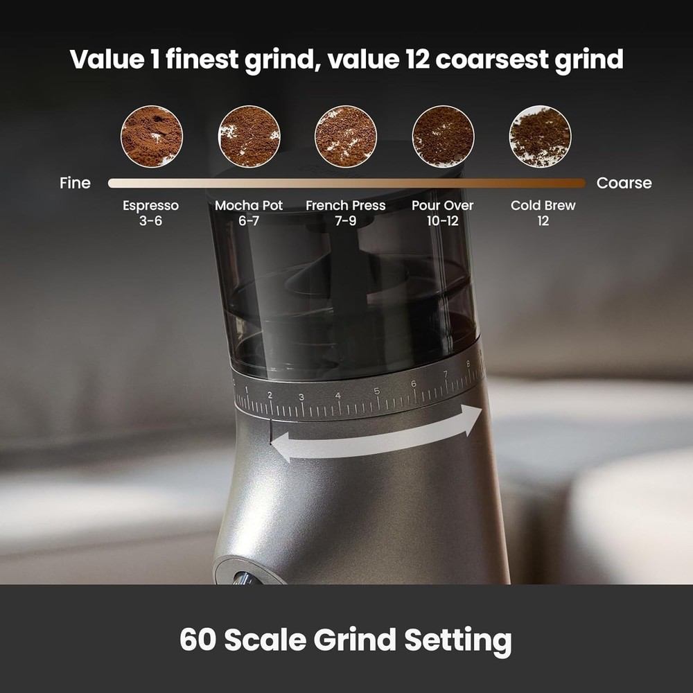Conical Burr Coffee Grinder 60 Settings Grey