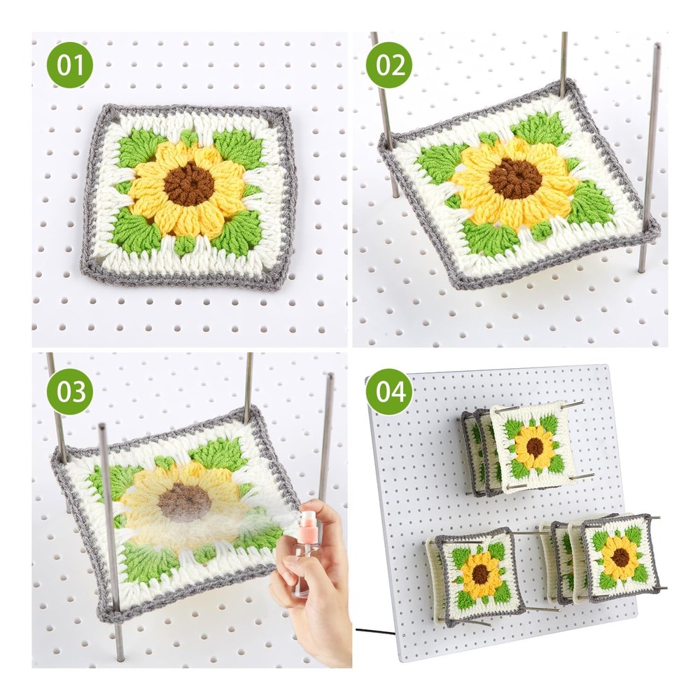 13’’Crochet Blocking Board with 20 Pegs/Pins Granny Square Blocking Boards fo...