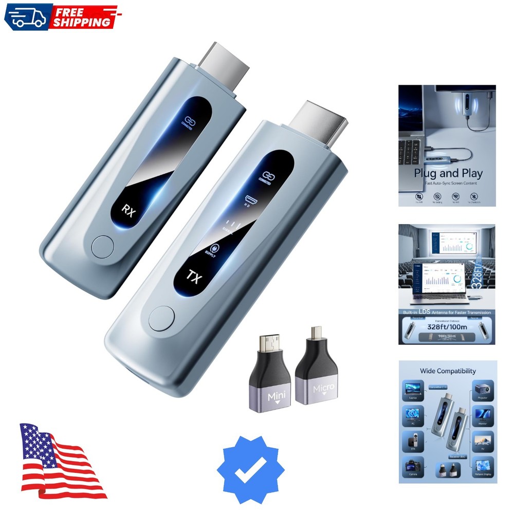 2025 Upgraded Wireless HDMI Transmitter and Receiver 328FT/100M, Plug & Play ...