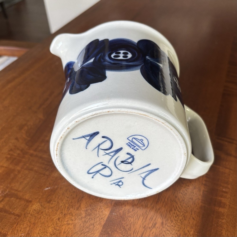 Arabia Anemone Blue Pitcher (5 3/8" Tall) Holds 32 oz, Signed