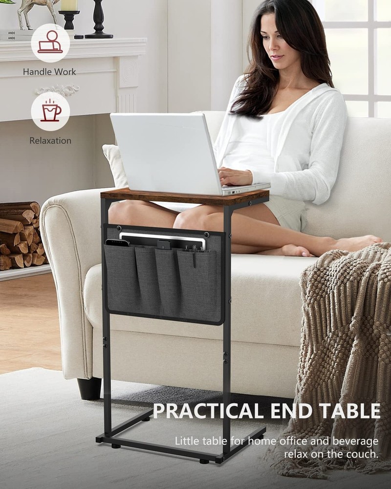 Vantic C Shaped End Table, Small Side Table for Couch and Recliner, Slide Und...