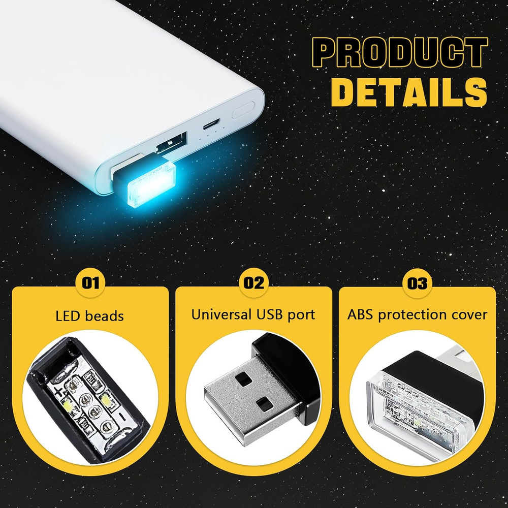 4PCS USB LED Car Interior Atmosphere Lamp, Plug-In USB Interface Decor Lighting